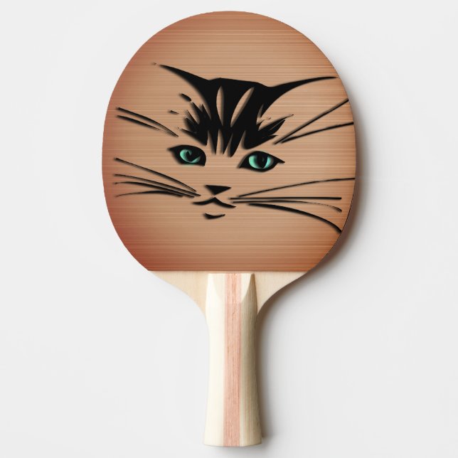 Pala De Ping Pong Gato de ojos verdes rústico  (Anverso)