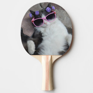 Pala De Ping Pong Gato divertido con los vidrios rosados