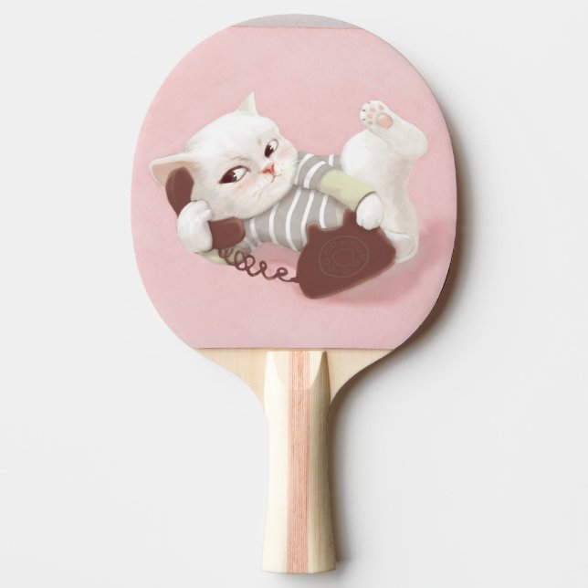 Pala De Ping Pong Gato en el teléfono (Anverso)