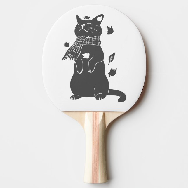 Pala De Ping Pong Gato en la bufanda se prepara para el invierno - E (Anverso)