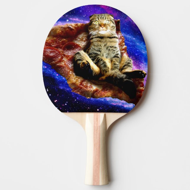 Pala De Ping Pong Gato espacial tirado en una pizza (Anverso)