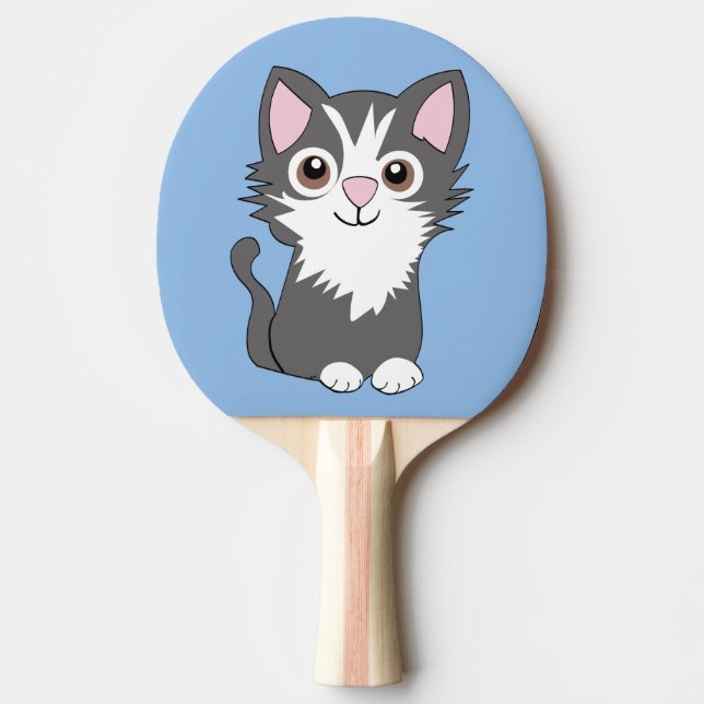 Pala De Ping Pong Gato gris y blanco (Anverso)