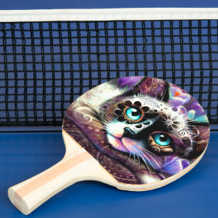 Pala De Ping Pong Gato kitano siamés crocus floral morado blanco Ver