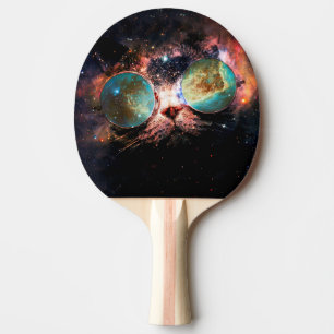 Pala De Ping Pong Gato minimalista con gafas de sol en el espacio