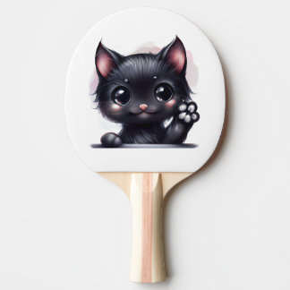 Pala De Ping Pong Gato negro de Kawaii Adorable