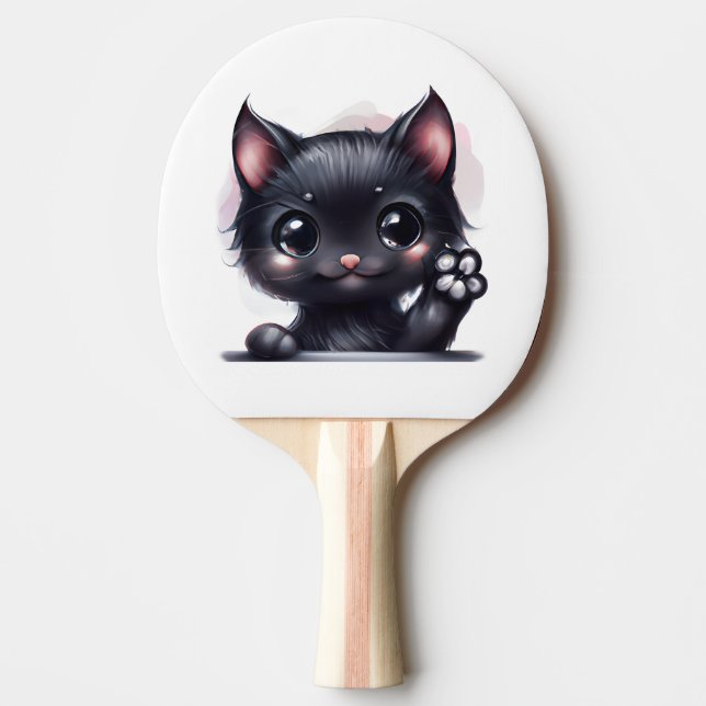 Pala De Ping Pong Gato negro de Kawaii Adorable (Anverso)