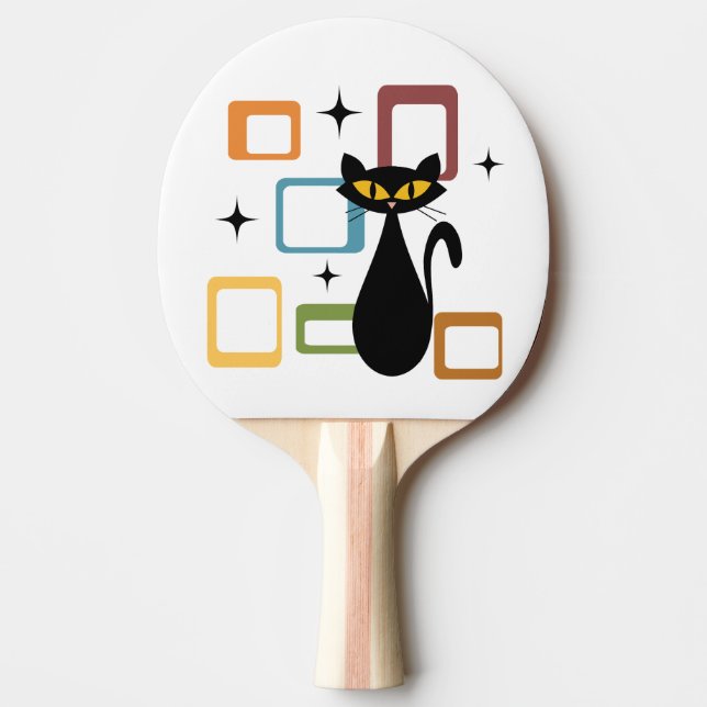 Pala De Ping Pong Gato negro de Mid Century (Anverso)