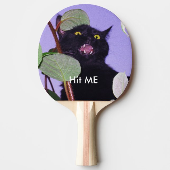 Pala De Ping Pong Gato negro enojado de encargo de Halloween (Anverso)