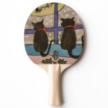 Gato negro Navidades Ping Pong Paddle