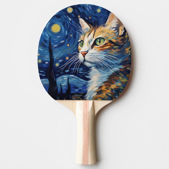 Pala De Ping Pong Gato nocturno estrellado (Anverso)