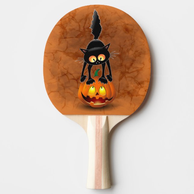 Pala De Ping Pong Gato Personalizado asustado de Halloween en calaba (Anverso)