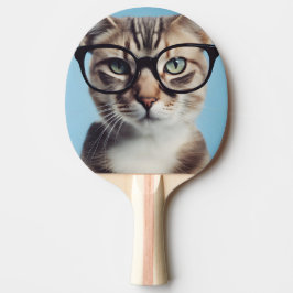 Pala De Ping Pong Gato vistiendo gafas