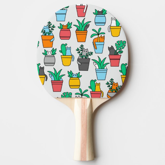 Pala De Ping Pong Gatos en macetas de flores (Anverso)