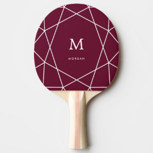 Pala De Ping Pong Geometría y monograma blancos modernos Merlot