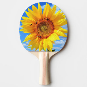 Pala De Ping Pong Girasol amarillo y abejas en el cielo azul - Día d