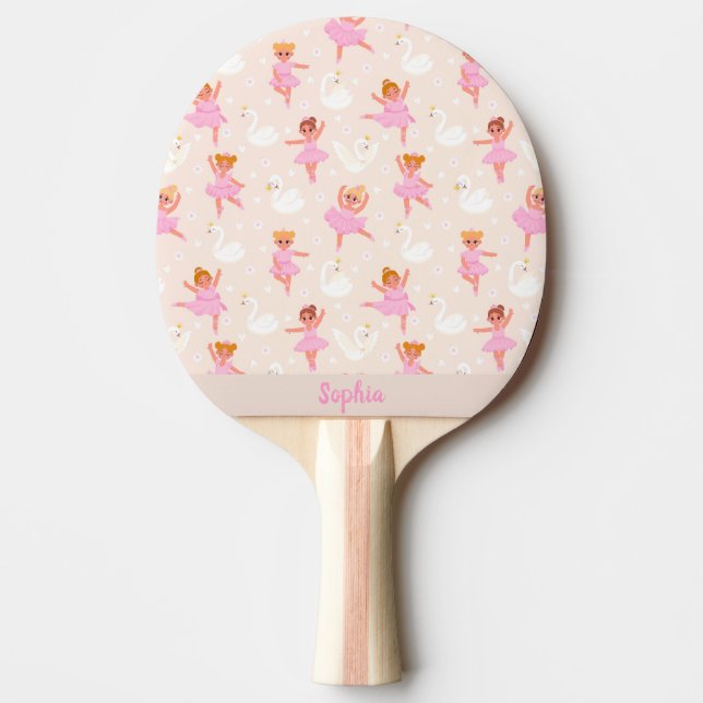 Pala De Ping Pong Girly Cute Rosa Ballerina Patrón Nombre personaliz (Anverso)