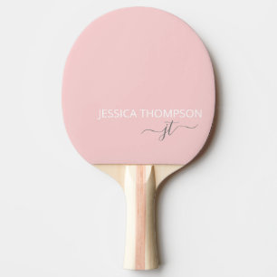 Pala De Ping Pong Girly Rubor Pink Stylish Moderno Monograma Nombre