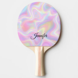 Pala De Ping Pong Girly Vibrant Pastel Holographic Swirl Design     