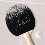 Pala De Ping Pong Glam Black Silver Glitter Glam Monogram Name<br><div class="desc">Glam Black Silver Glitter Elegant Monogram Ping Pong Paddle. Easily personalize this trendy chic ping pong paddle design featuring elegant silver sparkling glitter on a black background. The design features your handwritten script monogram with pretty swirls and your name.</div>