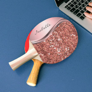 Pala De Ping Pong Glam Bling Rosa Gold Sparkle Metalizado personaliz