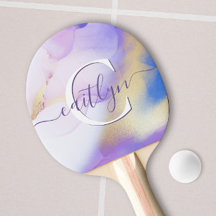 Pala De Ping Pong Glam Lilac Gold Resumen Paint Elegante Monograma