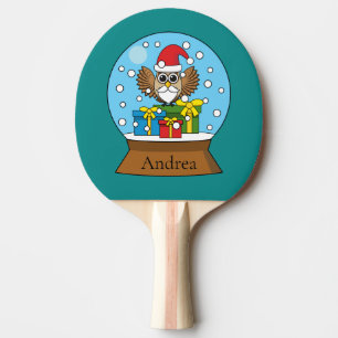 Pala De Ping Pong Globe de nieve con búho de Santa Claus Personali