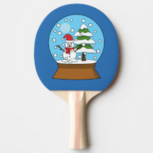Pala De Ping Pong Globe de nieve con muñeco de nieve y árbol de pino
