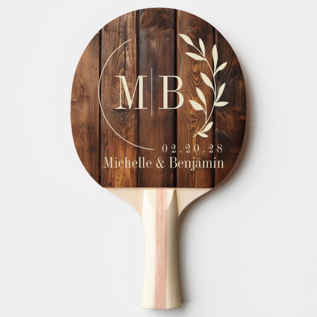 Pala De Ping Pong Gloss Stain Boards Leaf Wedding Monogram (Anverso)