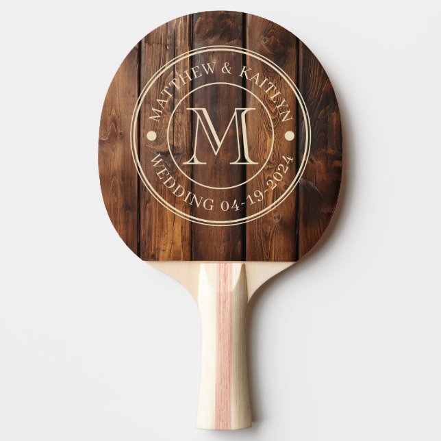 Pala De Ping Pong Gloss Stain Boards Wedding Monogram (Anverso)
