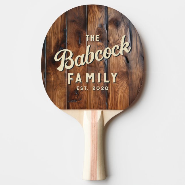 Pala De Ping Pong Glossy Stained Dark Wood Retro Family Name & Year (Anverso)