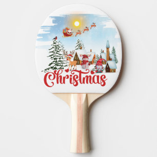 Pala De Ping Pong Gnome lindo, hombre de nieve celebrando vacaciones