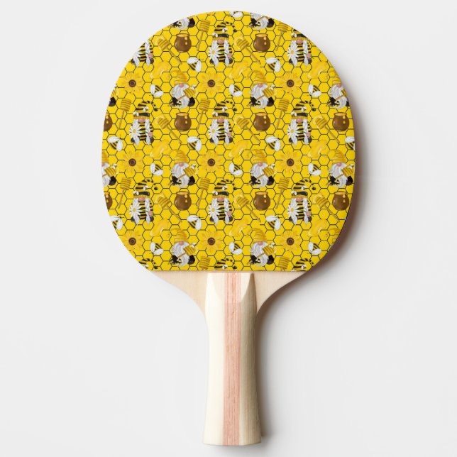 Pala De Ping Pong Gnomes Creando Abejas De Miel Amarilla Floral (Anverso)
