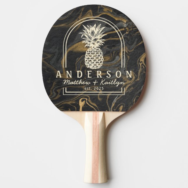 Pala De Ping Pong Gold Black Marble Pineapple Wedding Arch & Name (Anverso)