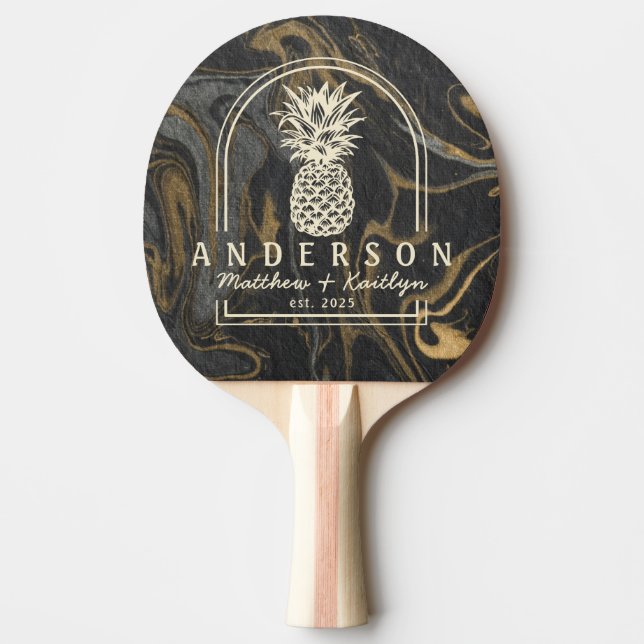 Pala De Ping Pong Gold Black Marble Pineapple Wedding Arch & Name (Anverso)