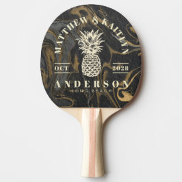 Pala De Ping Pong Gold Black Marble Tropical Pineapple Wedding Crest