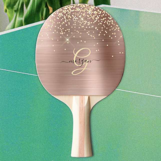 Pala De Ping Pong Gold Glitter, Gold Monogram, Black Script Name (Subido por el creador)