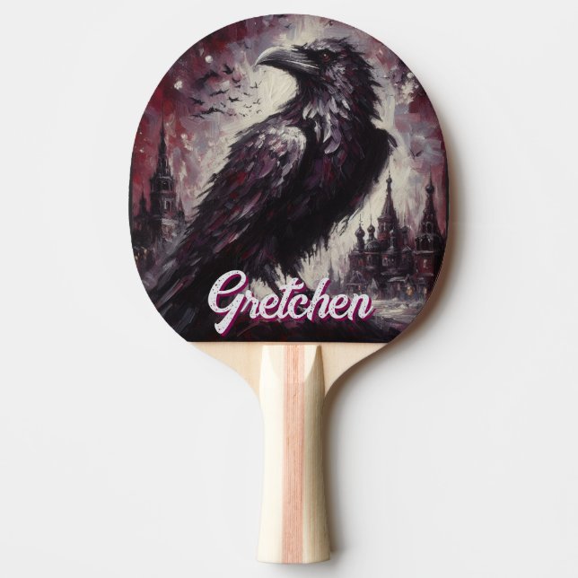 Pala De Ping Pong Gothic Raven Crow Bird Painting Personalized (Anverso)