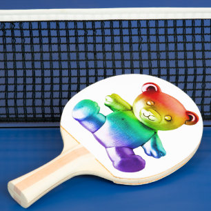 Pala De Ping Pong Gra de arcoiris de osito metalizado cepillado de S