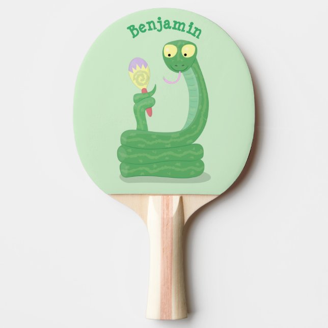 Pala De Ping Pong Graciosa serpiente verde con maraca personalizado (Anverso)