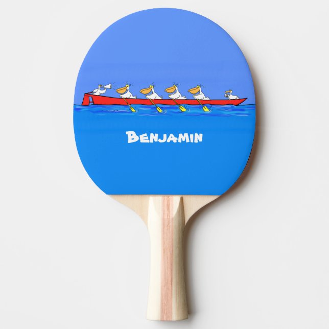 Pala De Ping Pong Graciosos pelícanos remando ilustracion personaliz (Anverso)