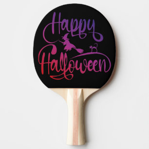 Pala De Ping Pong gradiente de feliz Halloween con bruja voladora y 