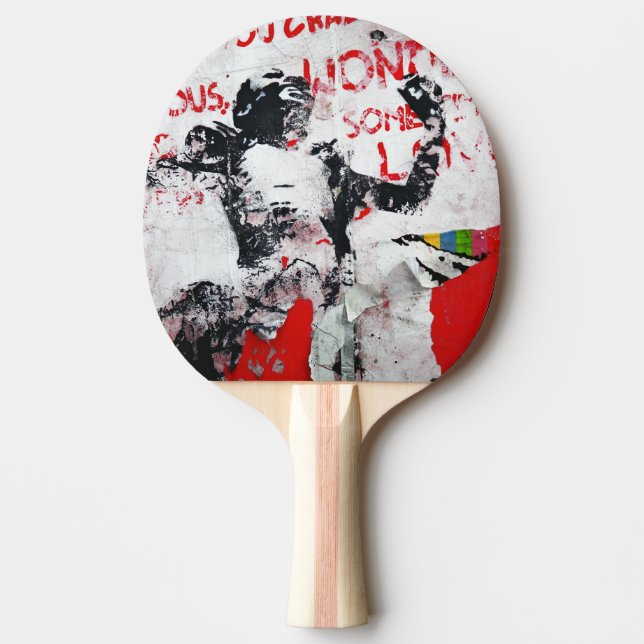 Pala De Ping Pong Graffiti rojo y blanco con esténcil africano (Anverso)