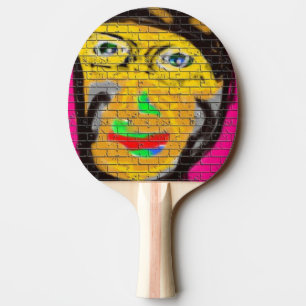 Pala De Ping Pong Graffiti Wall Sports Man Retrato de arte amarillo