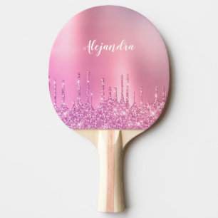 Pala De Ping Pong Grandioso oro rosa rosa y purpurina morado gotea