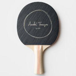 Pala De Ping Pong Granito Oscuro Suave Nombre en Círculo Dibujado