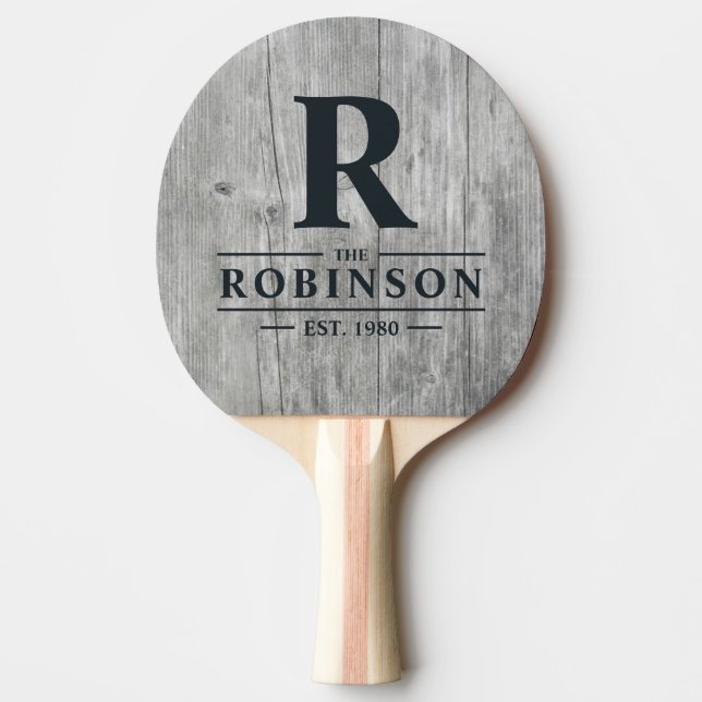 Pala De Ping Pong Gray Timber Family Name & Initial (Anverso)
