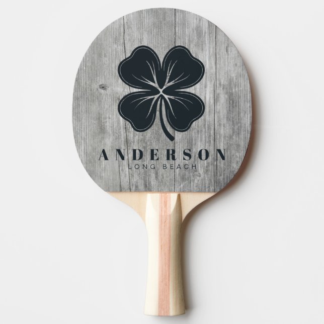 Pala De Ping Pong Gray Timber Four Leaf Clover with Name (Anverso)
