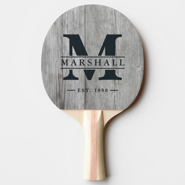 Pala De Ping Pong Gray Timber Monogram & Name Overlay (Reverso)