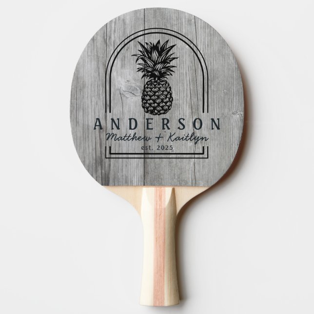 Pala De Ping Pong Gray Timber Pineapple Wedding Arch & Name (Reverso)
