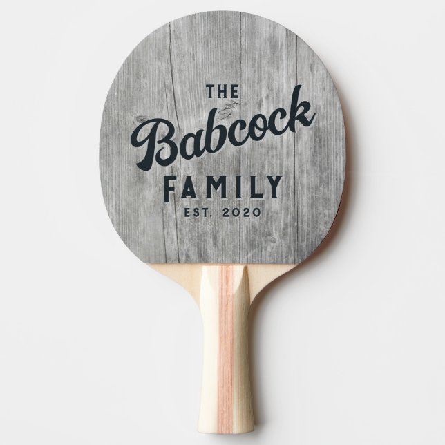 Pala De Ping Pong Gray Timber Retro Family Name & Year (Anverso)